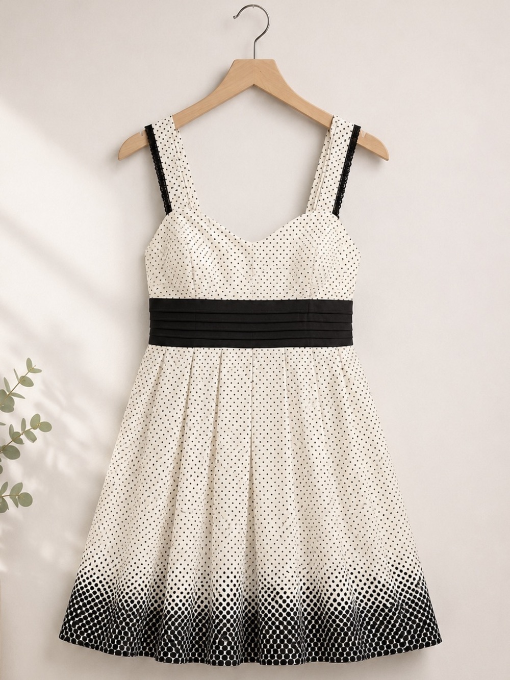 Forever 21 Black and White Polka Dot Midi Dress with Contrasting Waist (rack)
